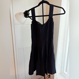 Elegant Navy Scalloped Flared Dress